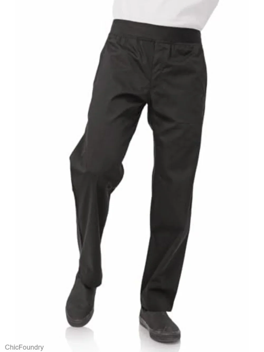 Lightweight Slim Chef Pants - Elastic Waistband, Polycotton, Multiple Pockets
